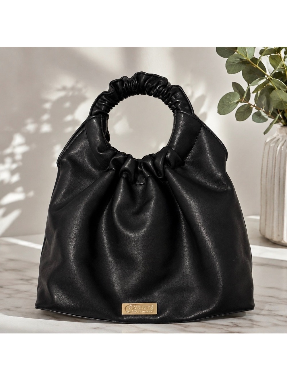 Carlos by Carlos Santana Women’s Hobo Bag Black Ruched Slouchy Top Handle Y2K